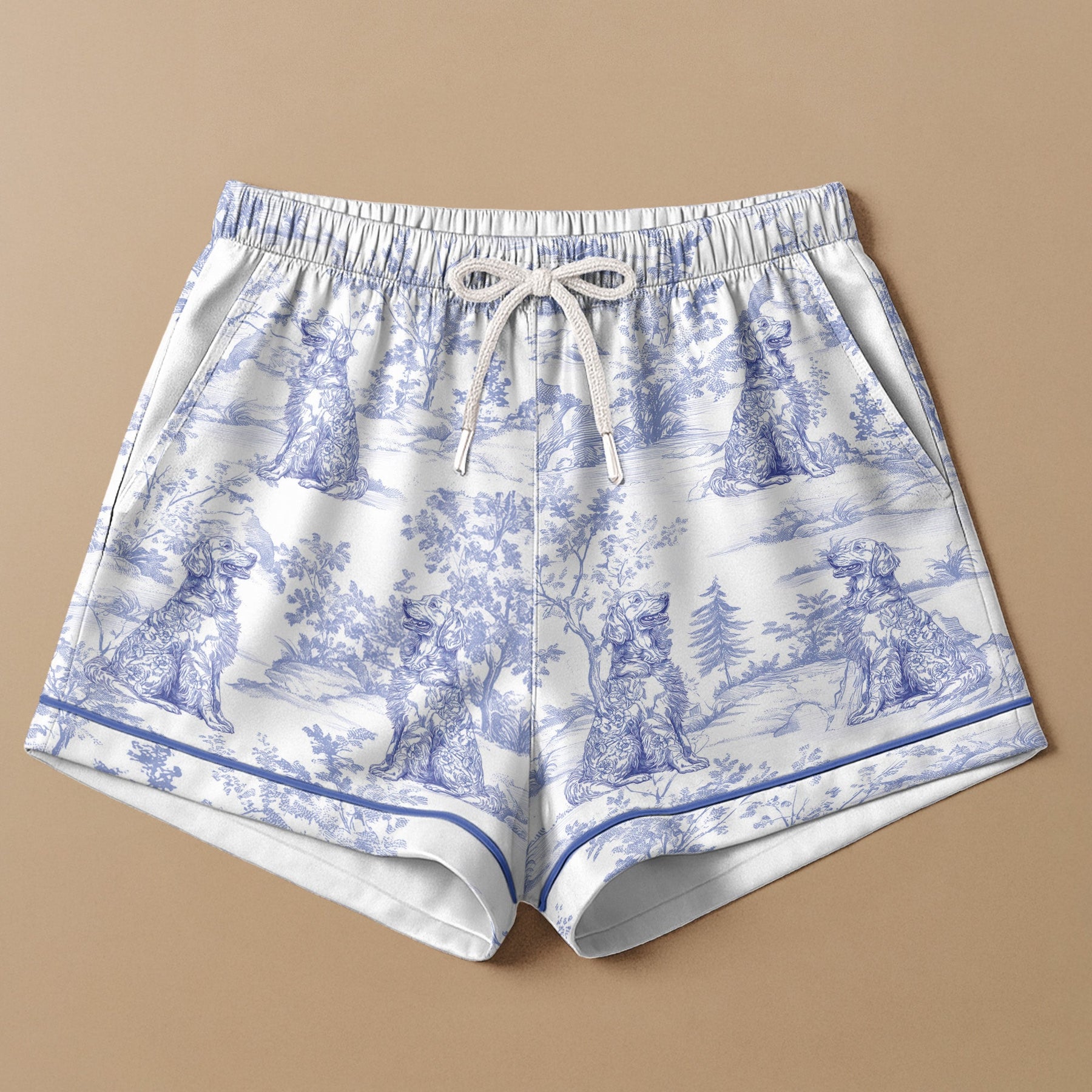 Floral Dog Toile De Jouy Custom Breads French Style - Personalized Satin Pajama Set