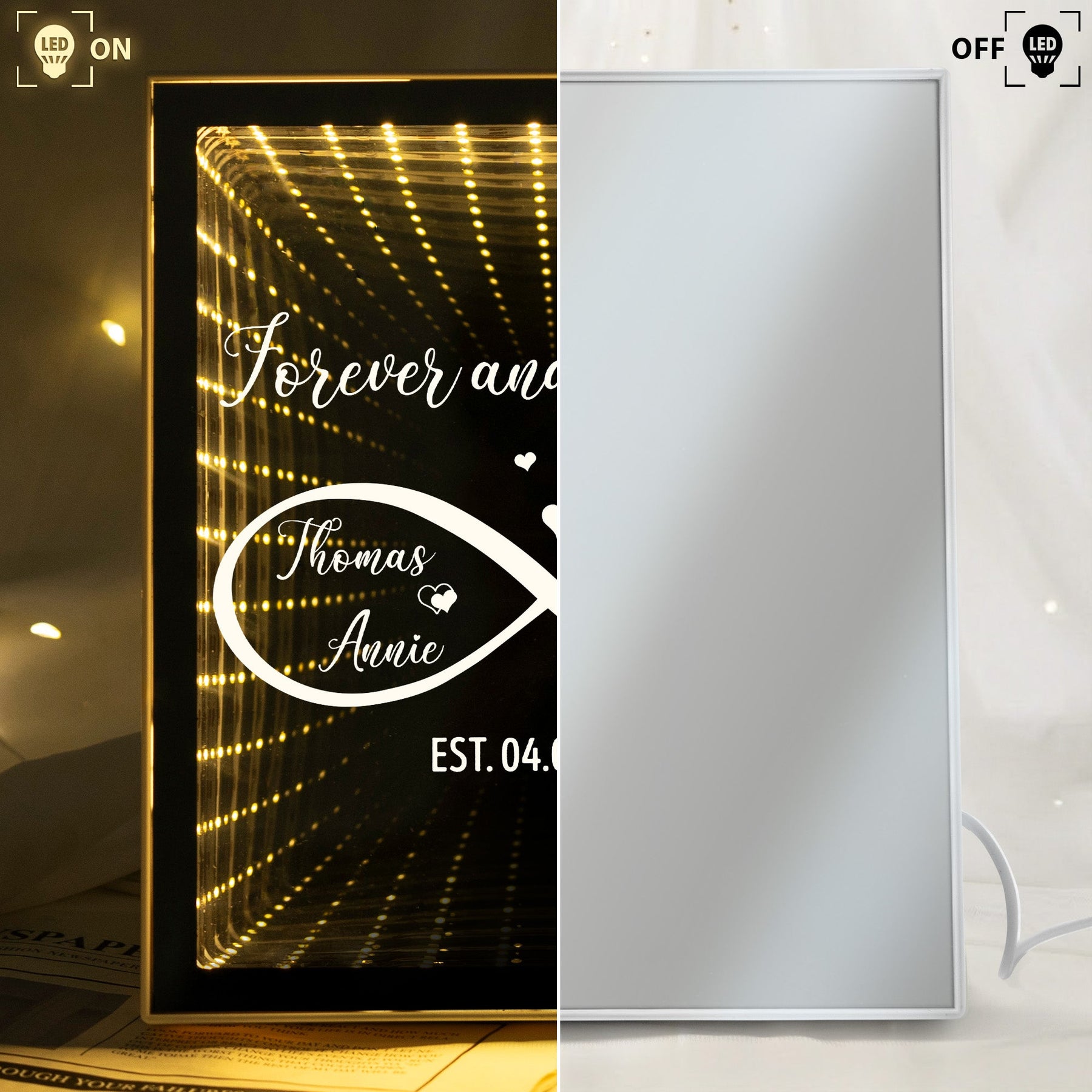 Forever And Always Infinity Love, Romantic Gifts For Her - Personalized Infinity Mirror Light Photo Box
