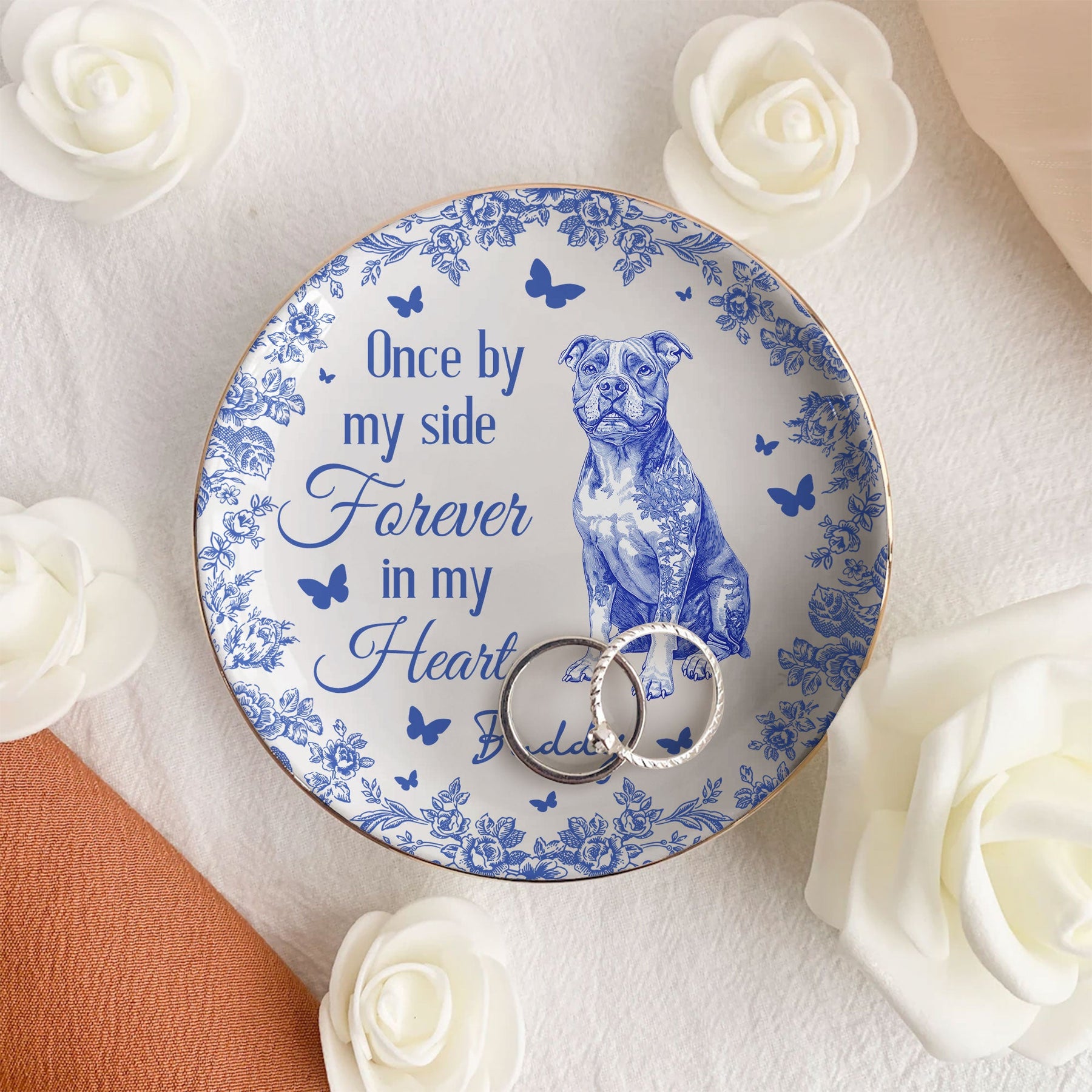 Forever In My Heart Memorial Dog Gift Toile De Jouy - Personalized Jewelry Dish