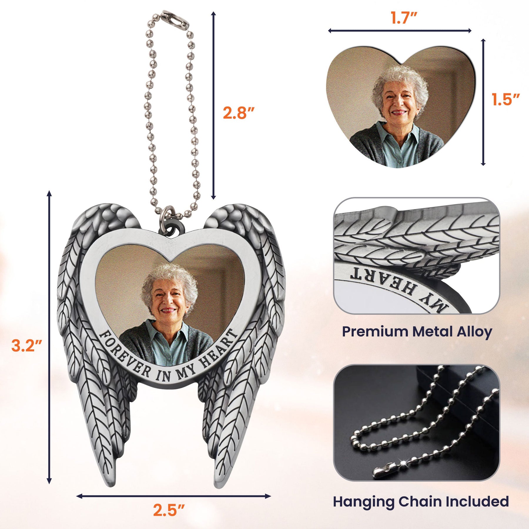 Forever In My Heart -  Personalized Angel Wings Car Hanging Ornament