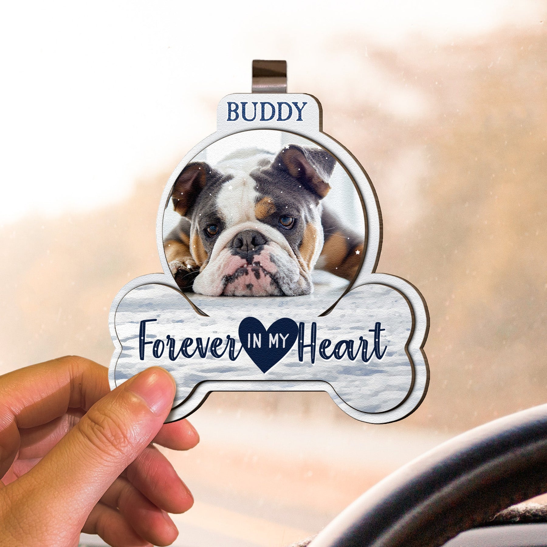 Forever In My Heart Pet Loss - Personalized Wooden Photo Car Visor Clip