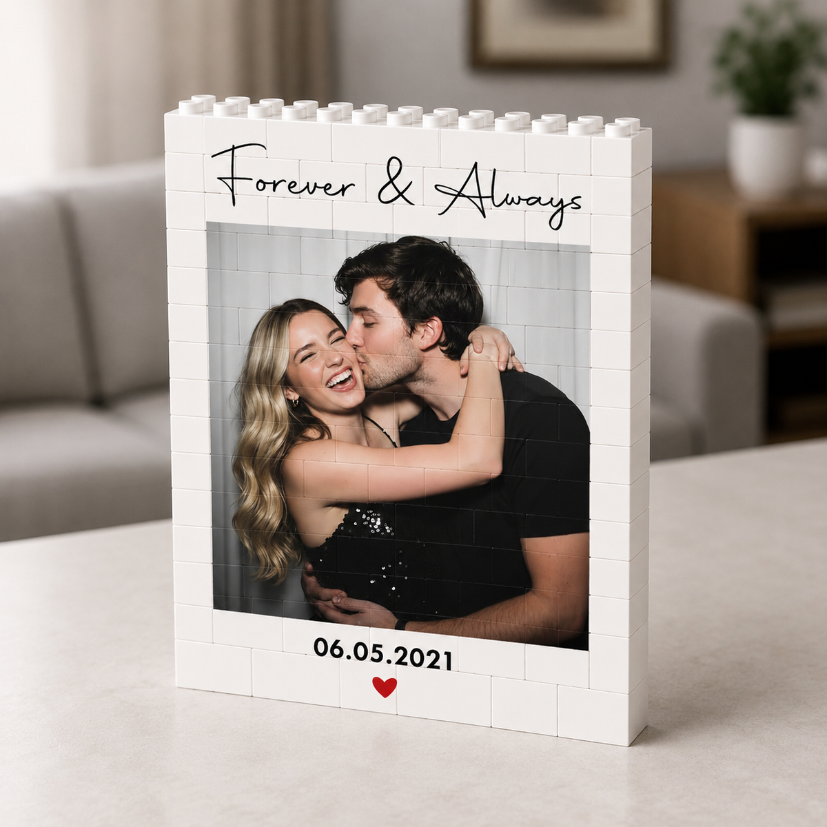 Forever & Always Custom Photo Anniversary Gift For Her, Him - Personalized Building Blocks