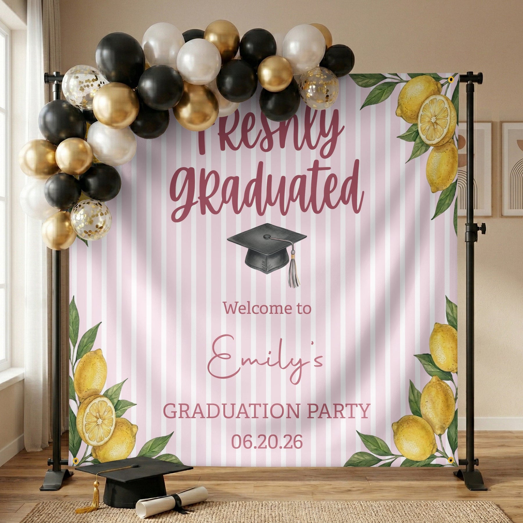 Freshly Graduated Graduation Party - Personalized Backdrop