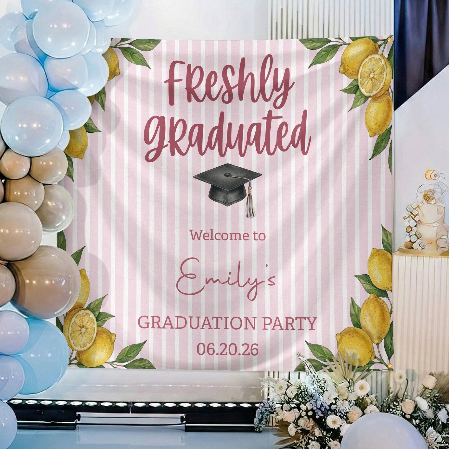 Freshly Graduated Graduation Party - Personalized Backdrop