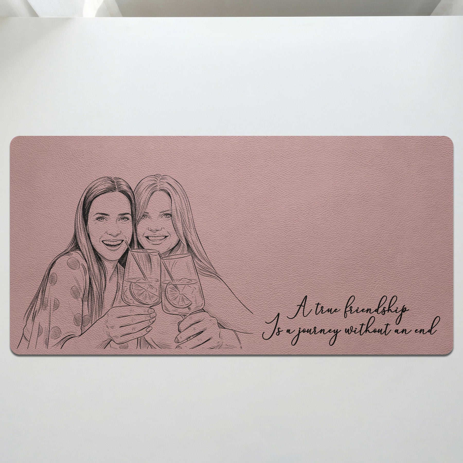 Friendship Gift Custom Photo Sketch Line Art - Personalized Desk Mat
