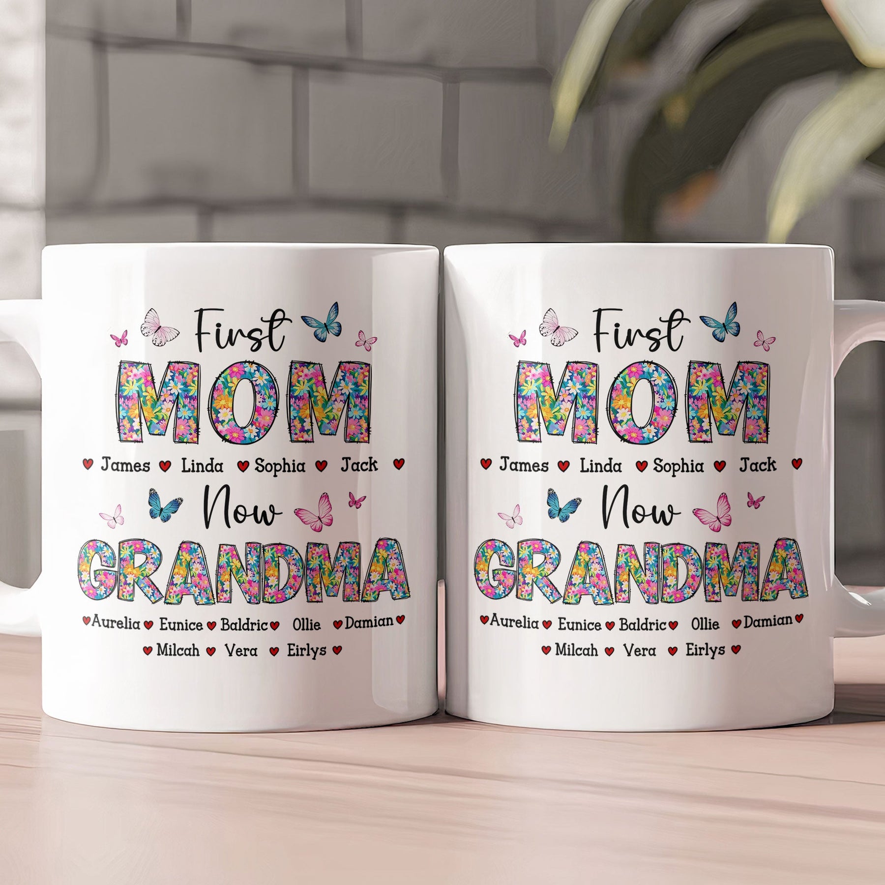 First Mom Now Grandma Floral - Personalized Mug