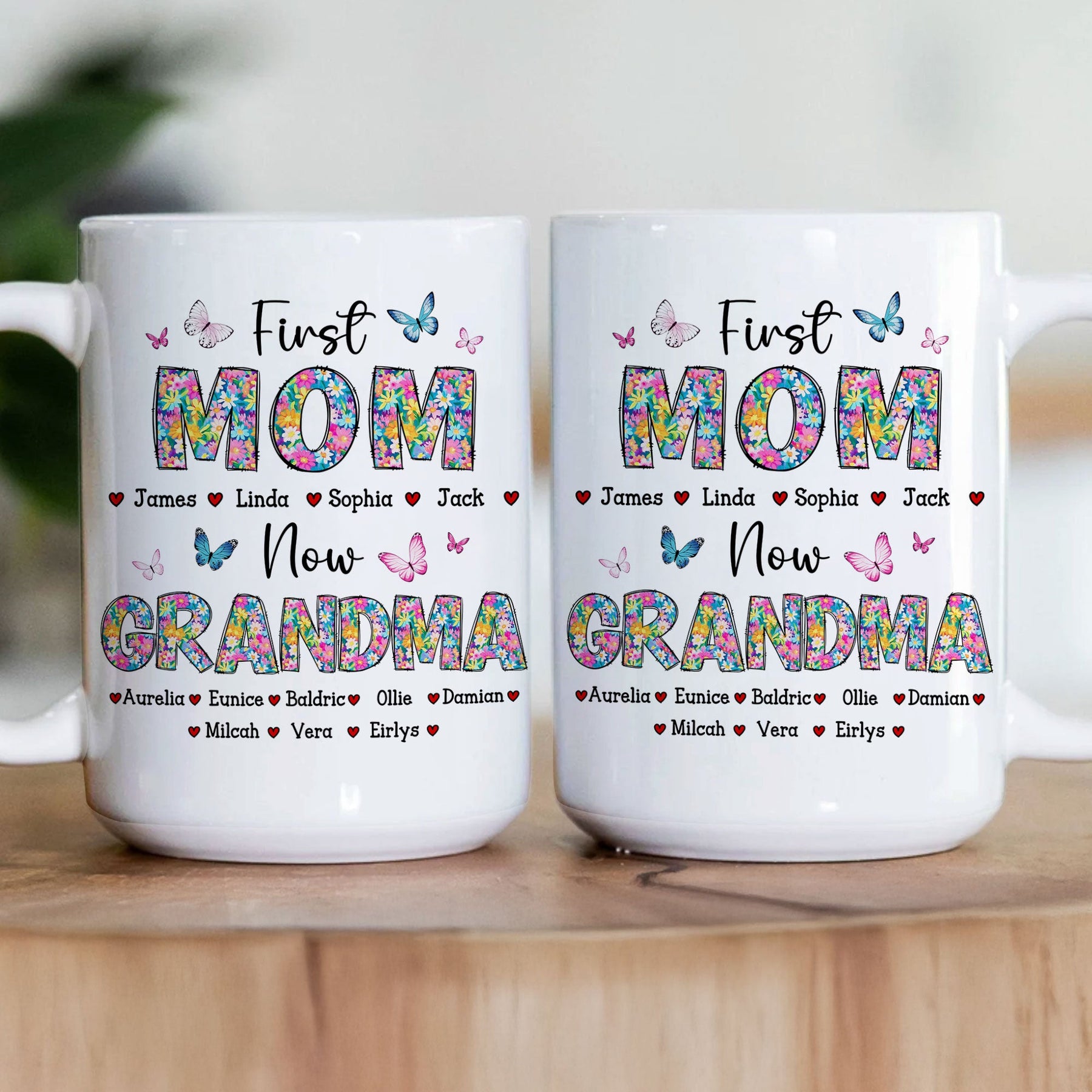 First Mom Now Grandma Floral - Personalized Mug