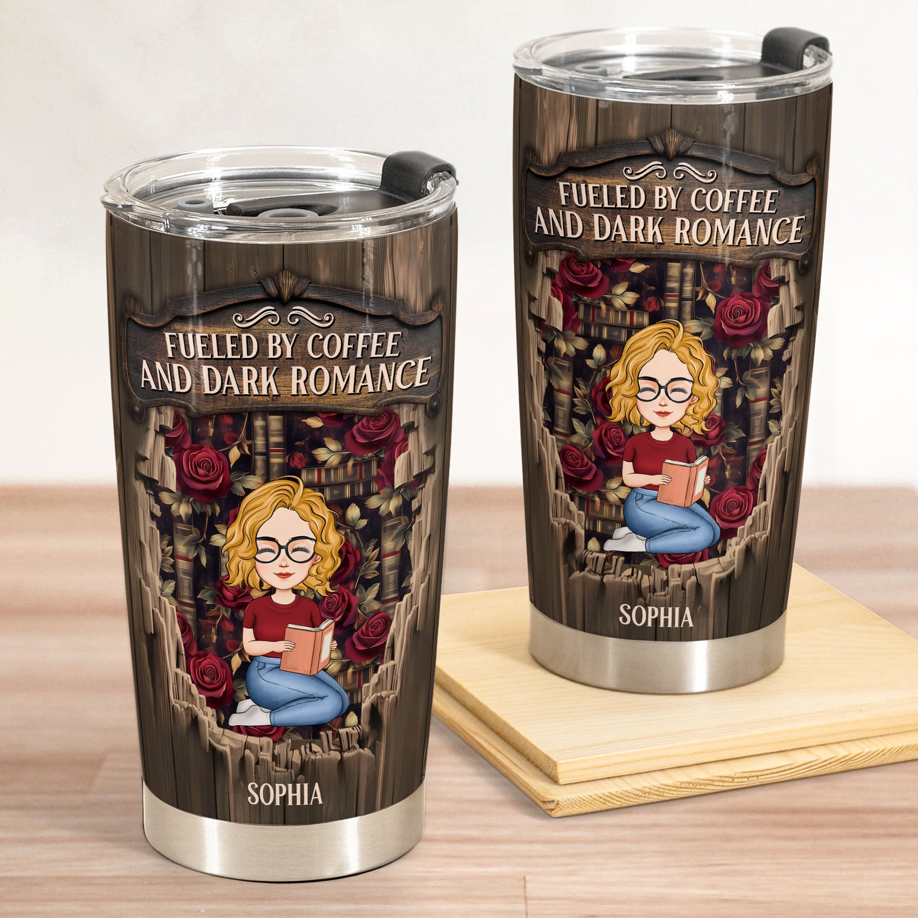 Fueled By Coffee And Dark Romance - Personalized Tumbler Cup