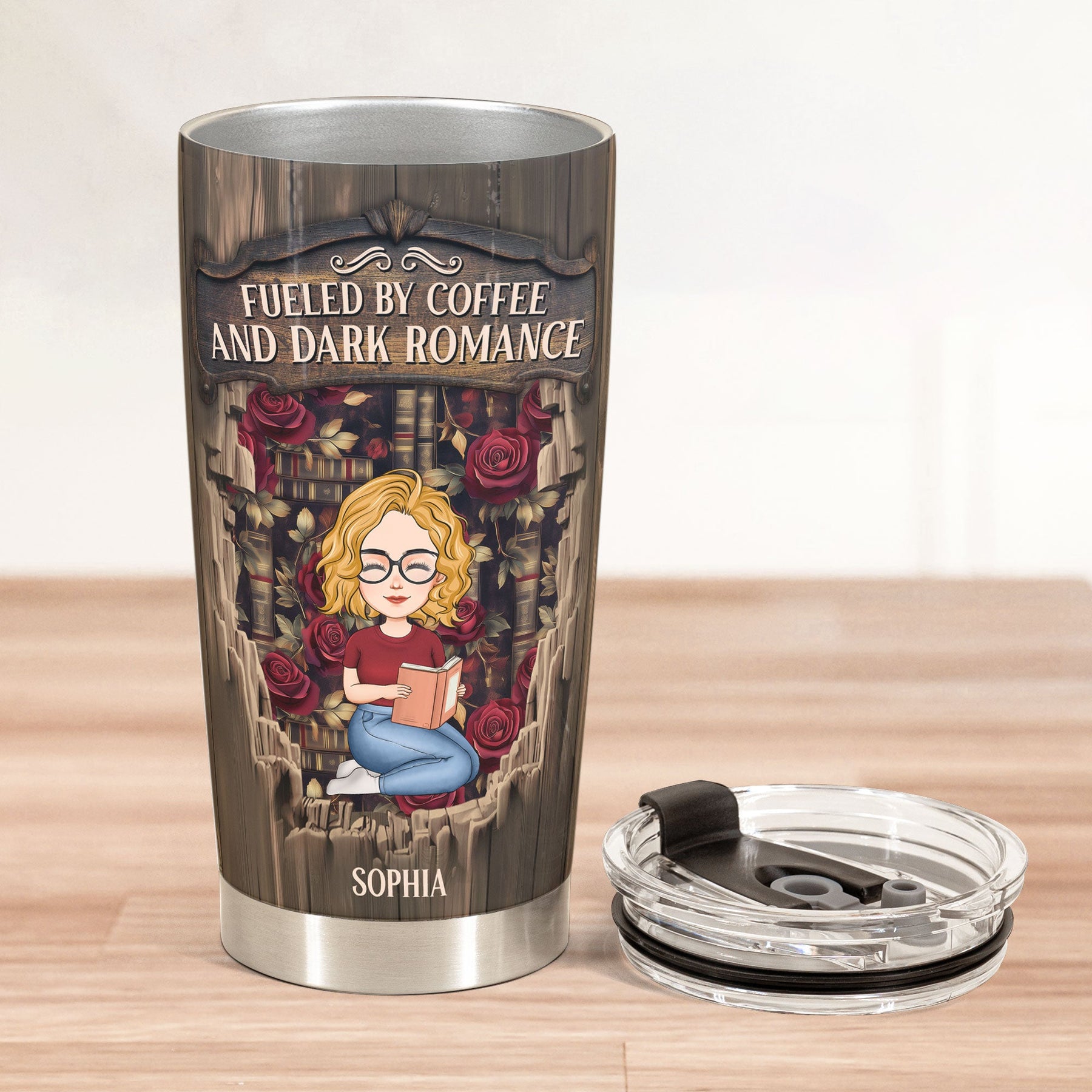 Fueled By Coffee And Dark Romance - Personalized Tumbler Cup