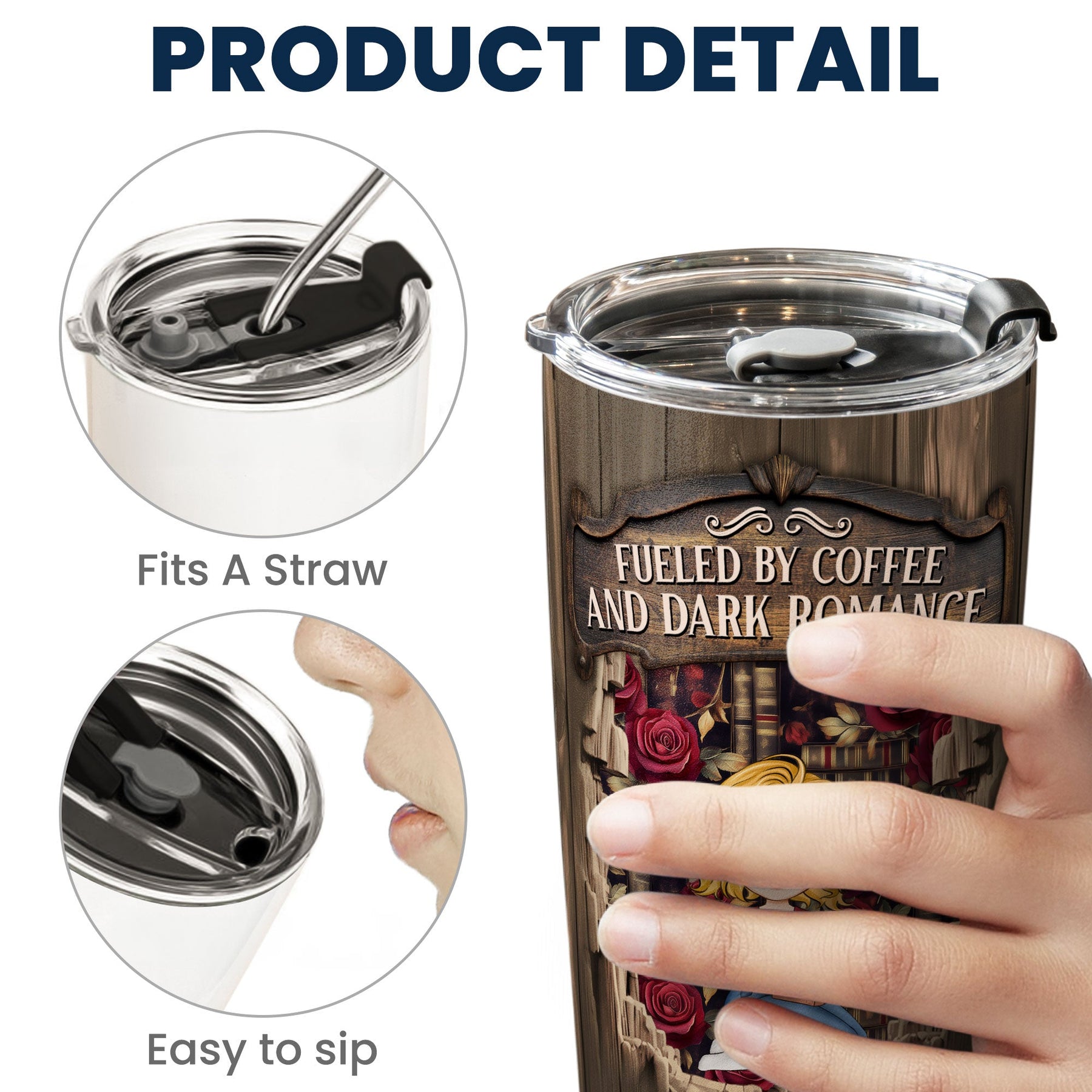 Fueled By Coffee And Dark Romance - Personalized Tumbler Cup