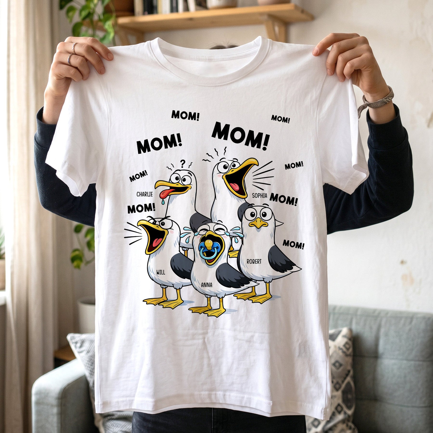 Funny Mommy Shirt - Mom Mom Mom Seagull - Personalized Shirt