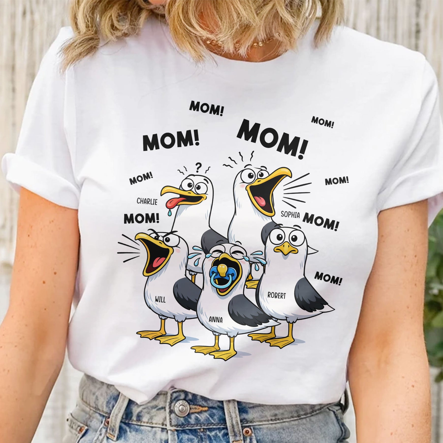 Funny Mommy Shirt - Mom Mom Mom Seagull - Personalized Shirt