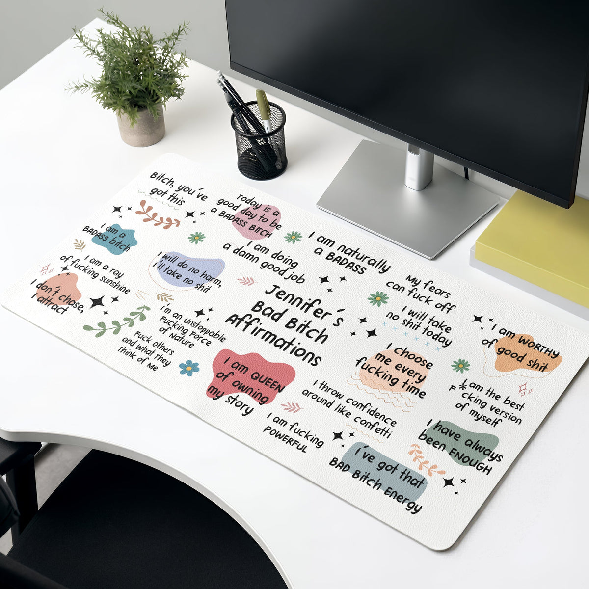 Funny Large Desk Mat - Bad B*Tch Affirmations - For Coworkers, Friends, Self Gift - Personalized Desk Mat