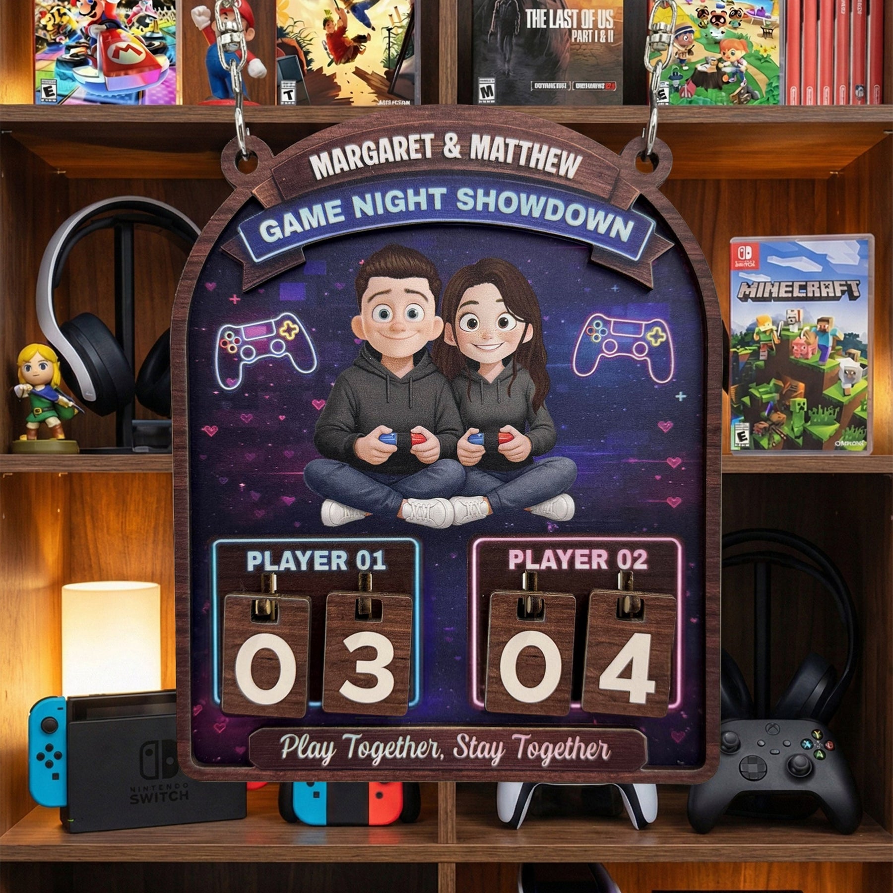 Gaming Couples Date Night Score Counter - Personalized Hanging Game Tracker