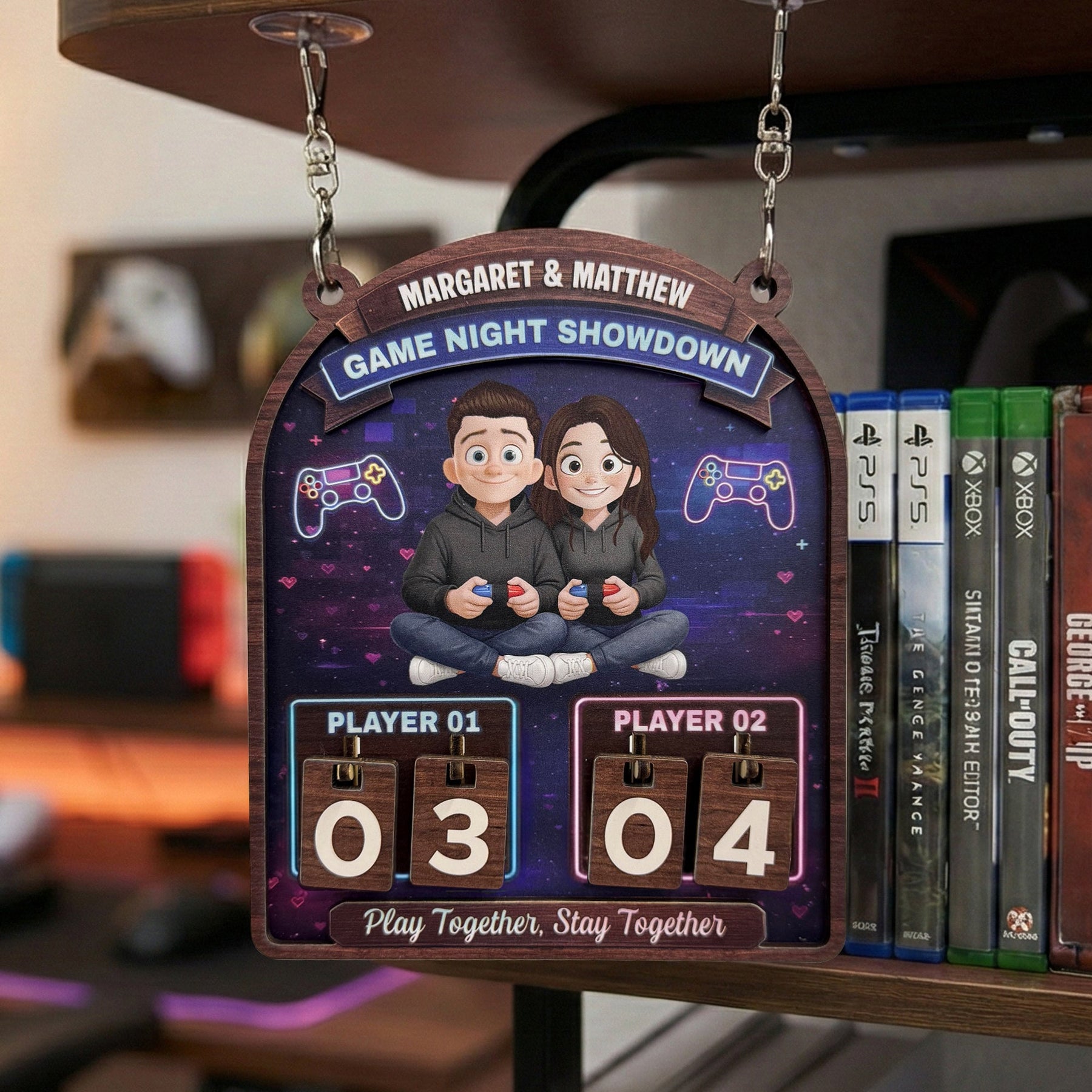 Gaming Couples Date Night Score Counter - Personalized Hanging Game Tracker