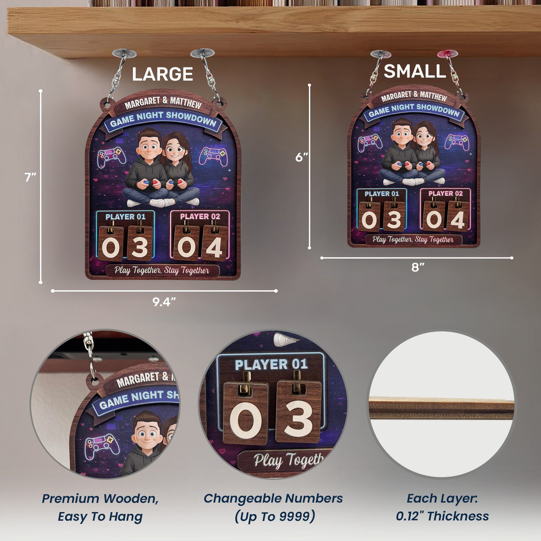 Gaming Couples Date Night Score Counter - Personalized Hanging Game Tracker