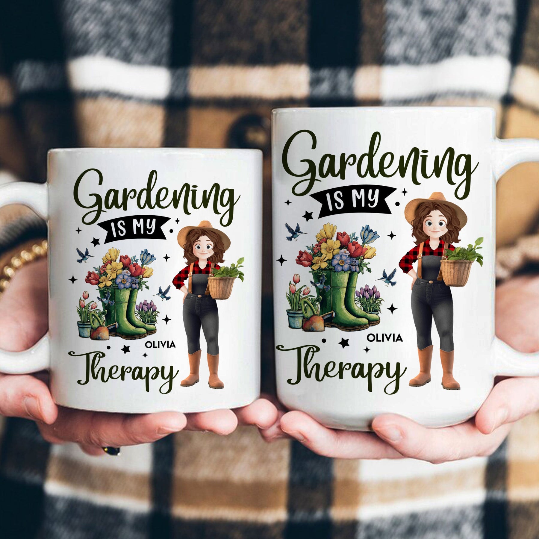 Gardening Is My Therapy Cartoon Version - Personalized Mug