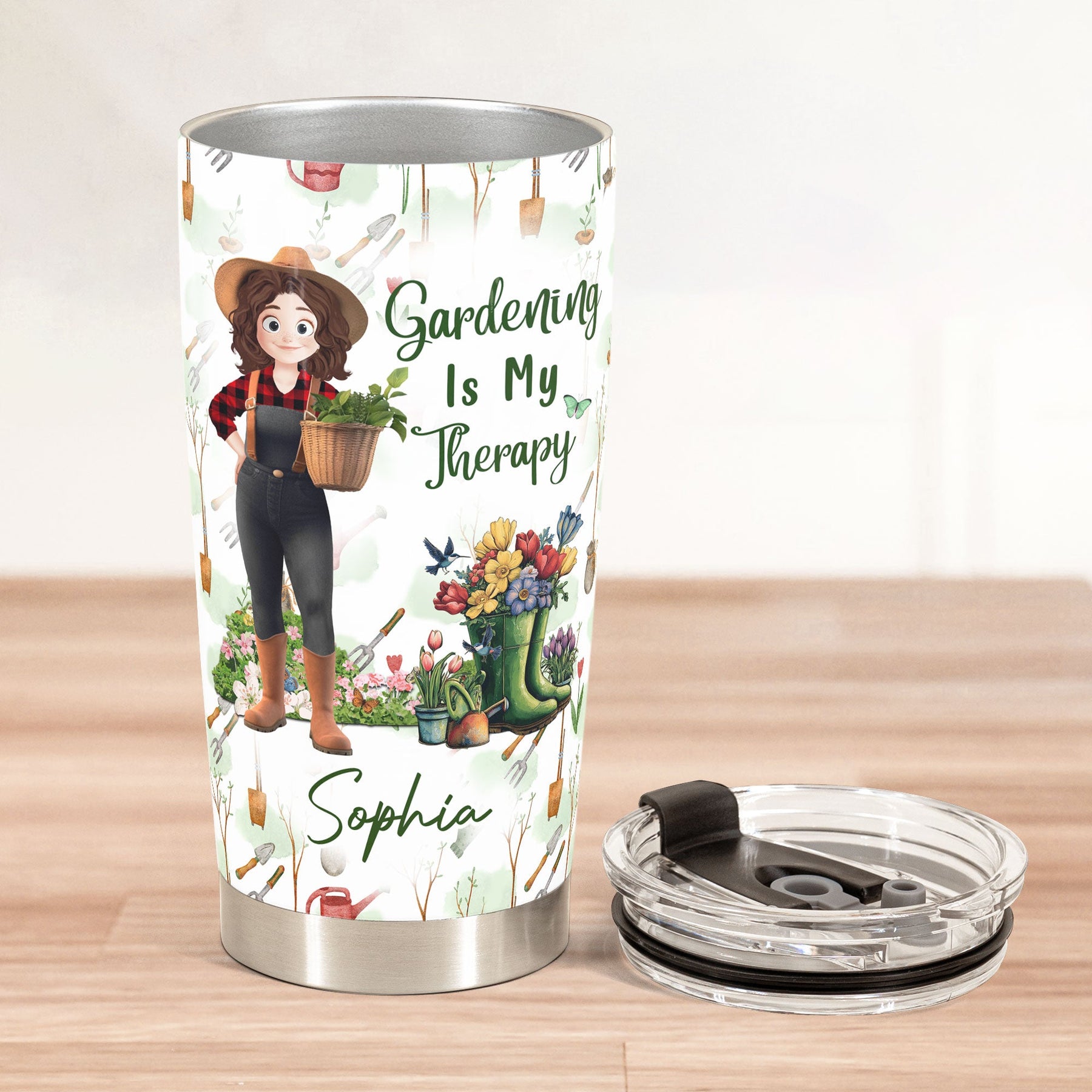 Gardening Is My Therapy Cartoon Version - Personalized Tumbler Cup