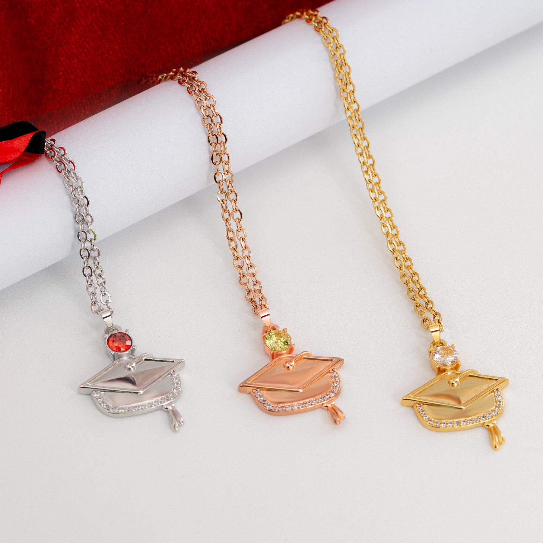 Gift For Daughter - Personalized Graduation Cap Pendant Necklace With Birthstone