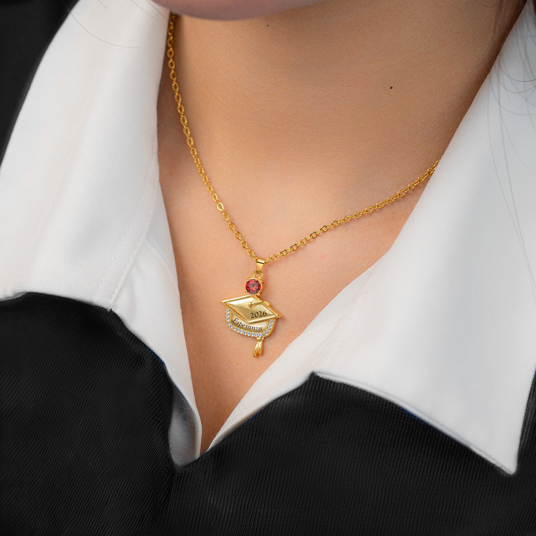 Gift For Daughter - Personalized Graduation Cap Pendant Necklace With Birthstone