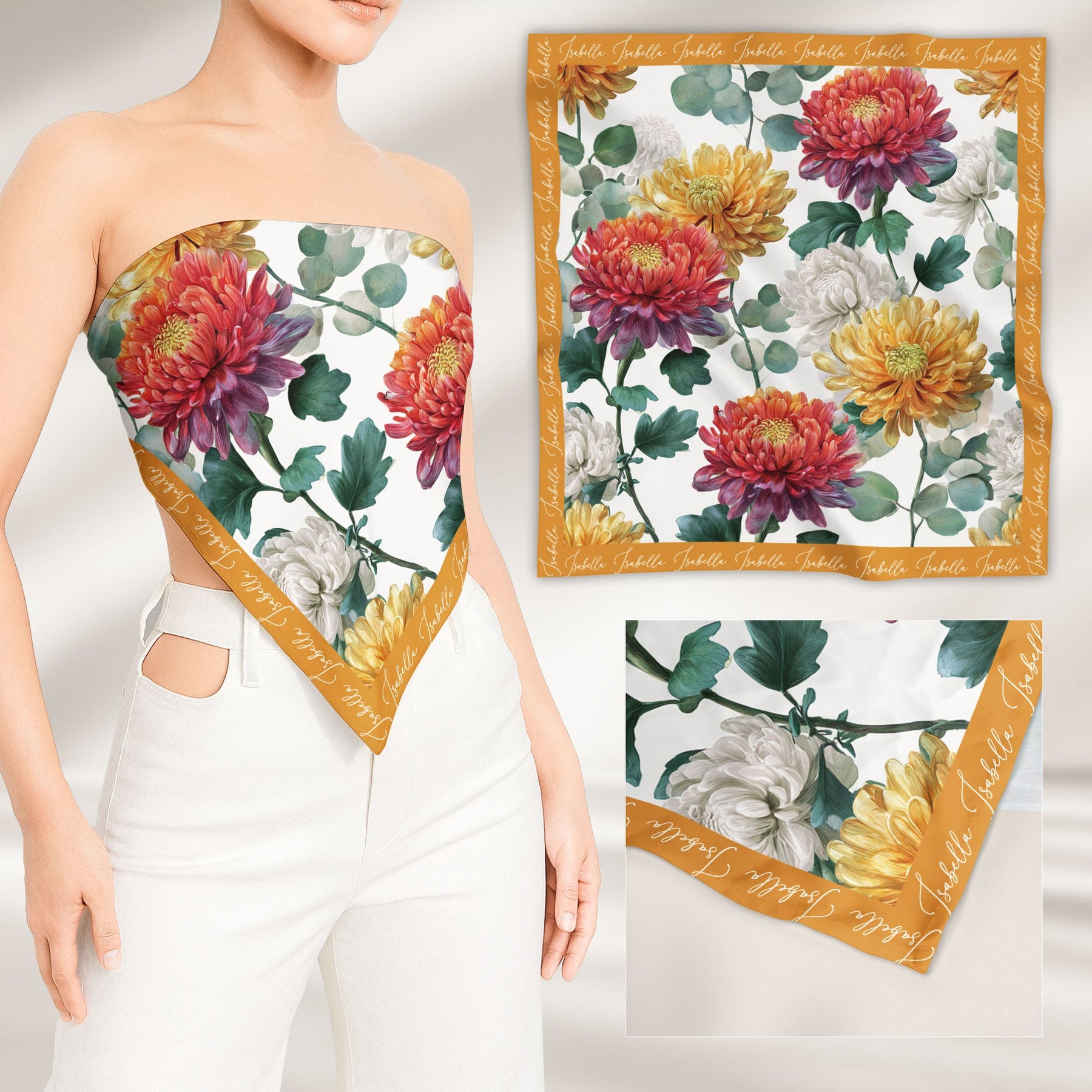 Gift For Her Daughter Friend Birthday Flower Self Gift - Personalized Satin Scarf