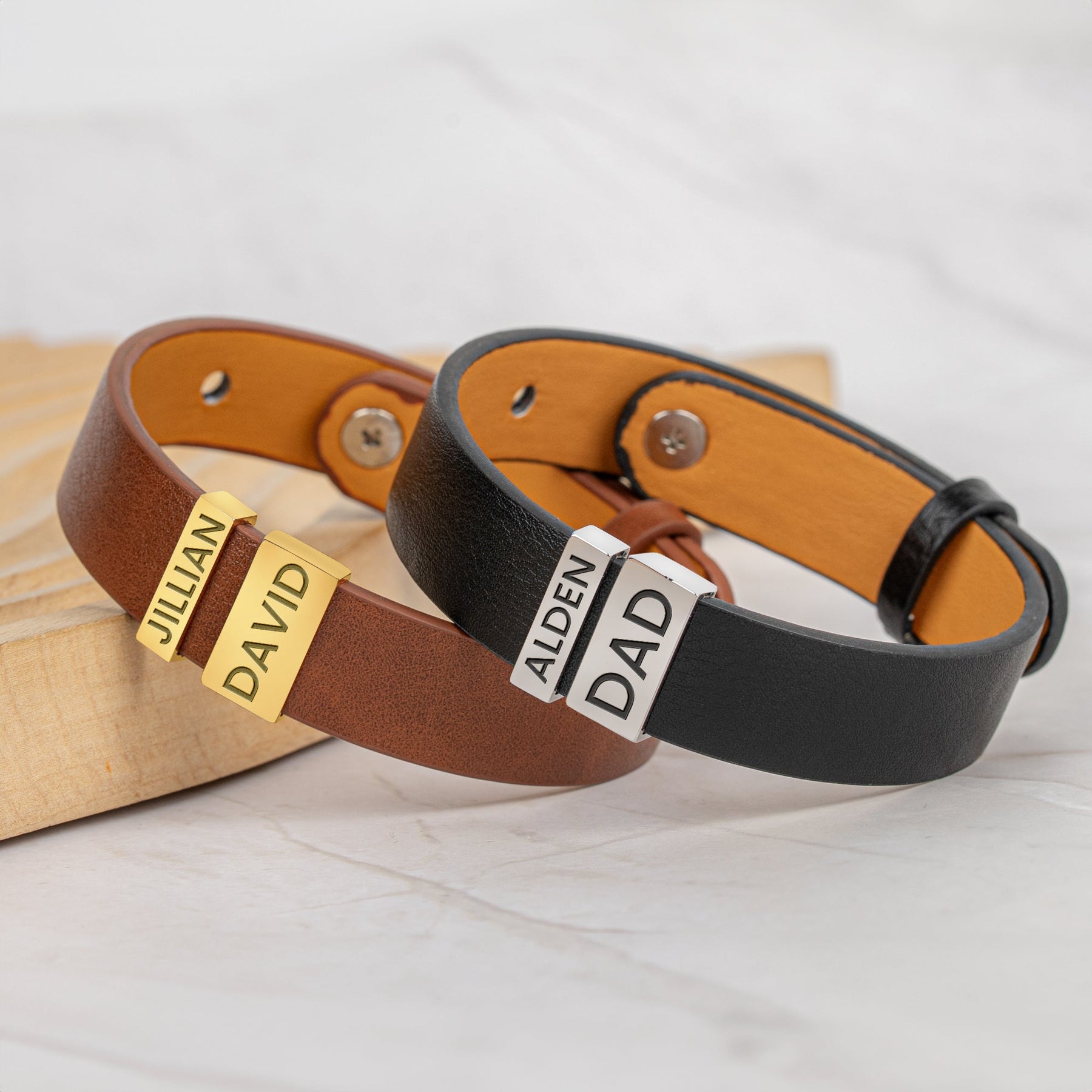 Gift For Men - Personalized Leather Bracelet With Name Beads