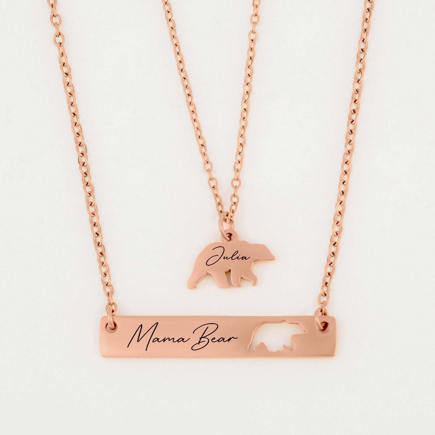 Gift For Mother's Day - Custom Engraved Mama Bear Necklace Set