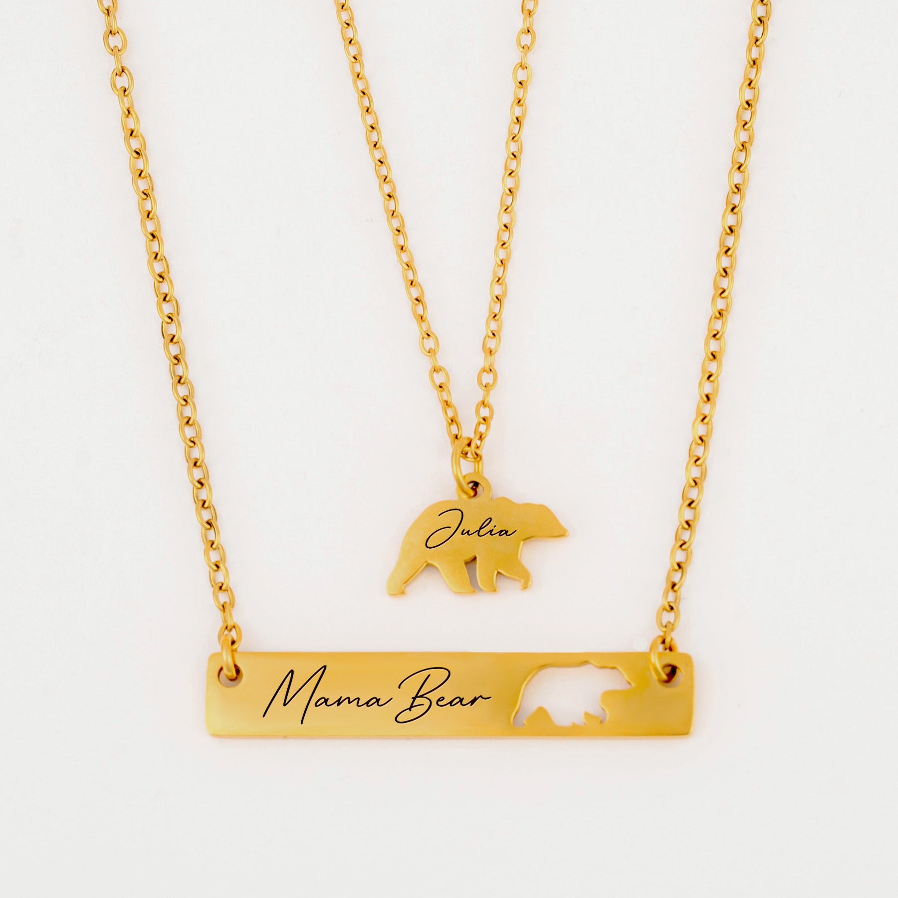 Gift For Mother's Day - Custom Engraved Mama Bear Necklace Set