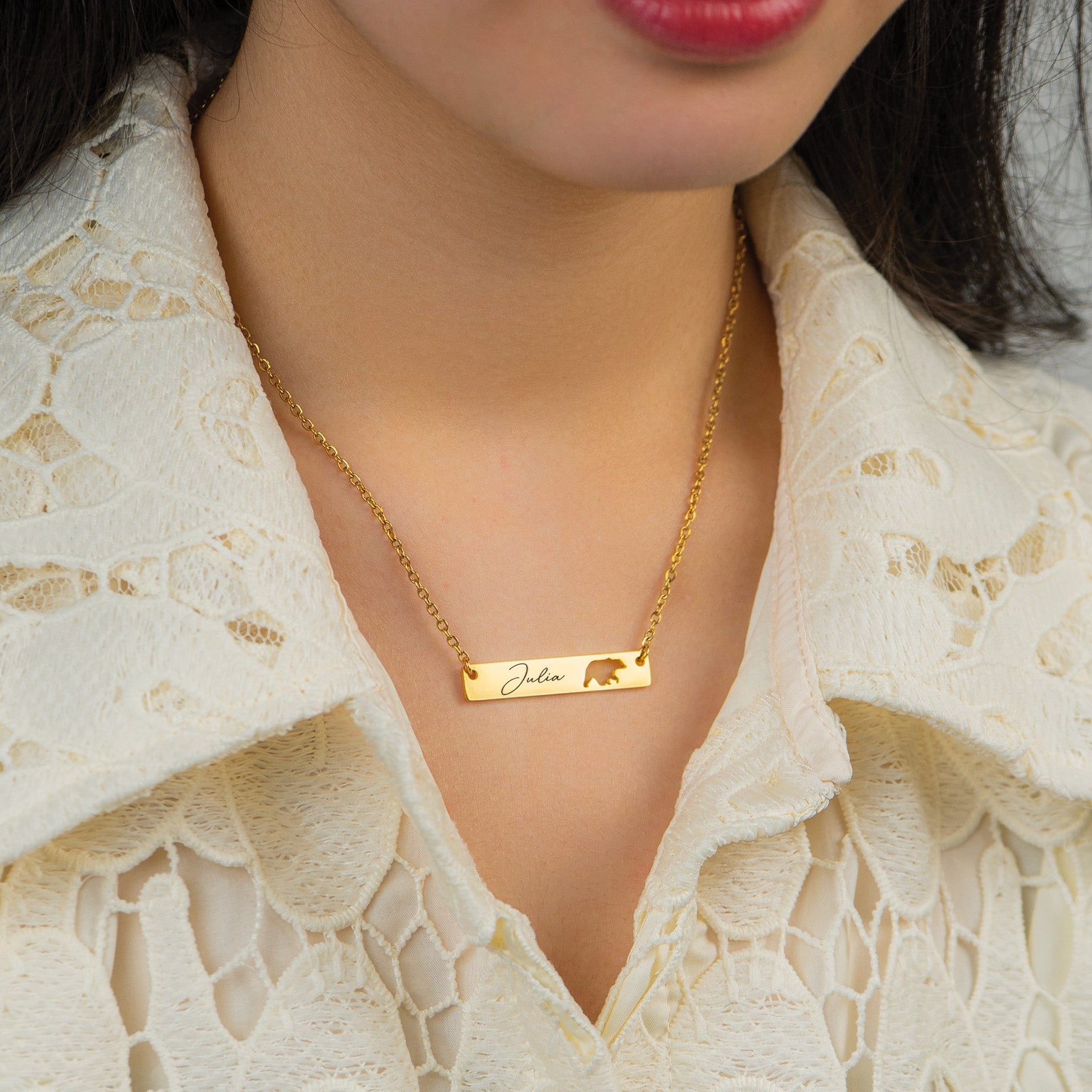Gift For Mother's Day - Custom Engraved Mama Bear Necklace Set
