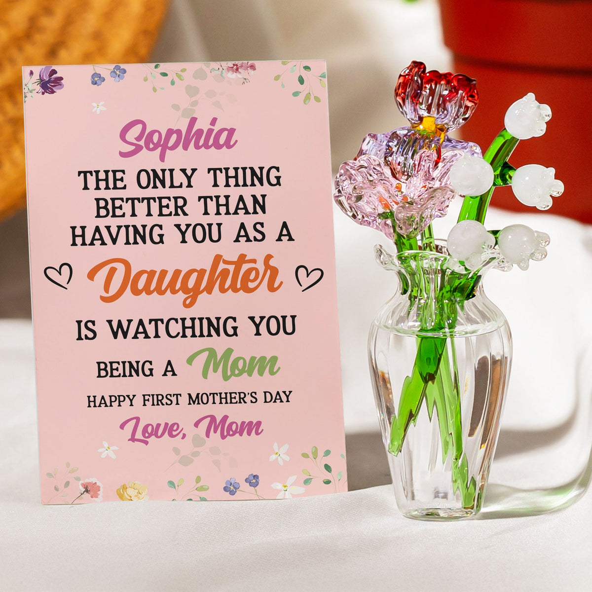 Gift For Daughter Granddaughter Sister Gift For New Mom - Personalized Glass Flowers