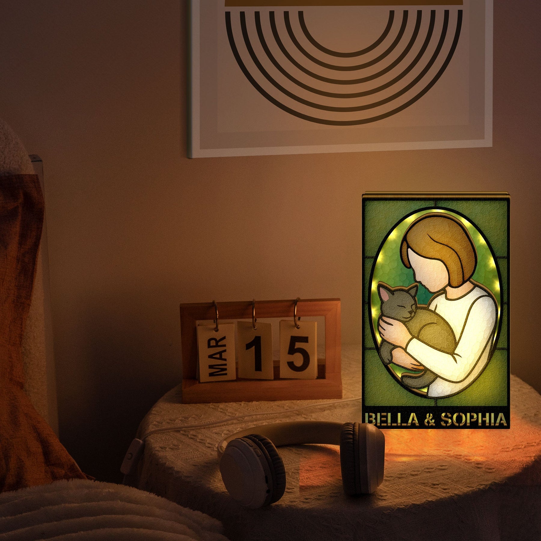 Girl And Her Cat - Personalized LED Night Lamp