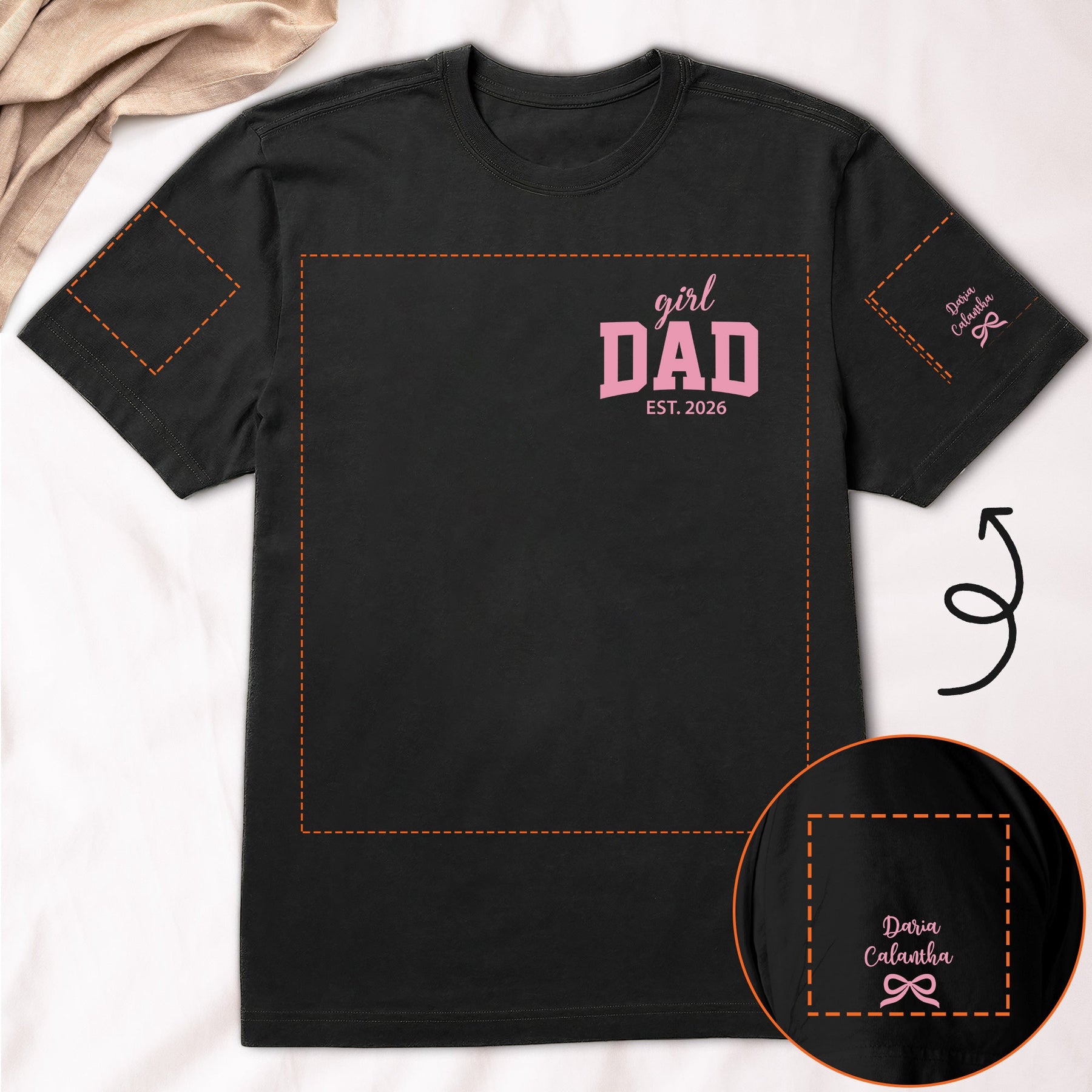 Girl Dad With Kids' Names On Sleeves - Pink Dad - Personalized Shirt 2