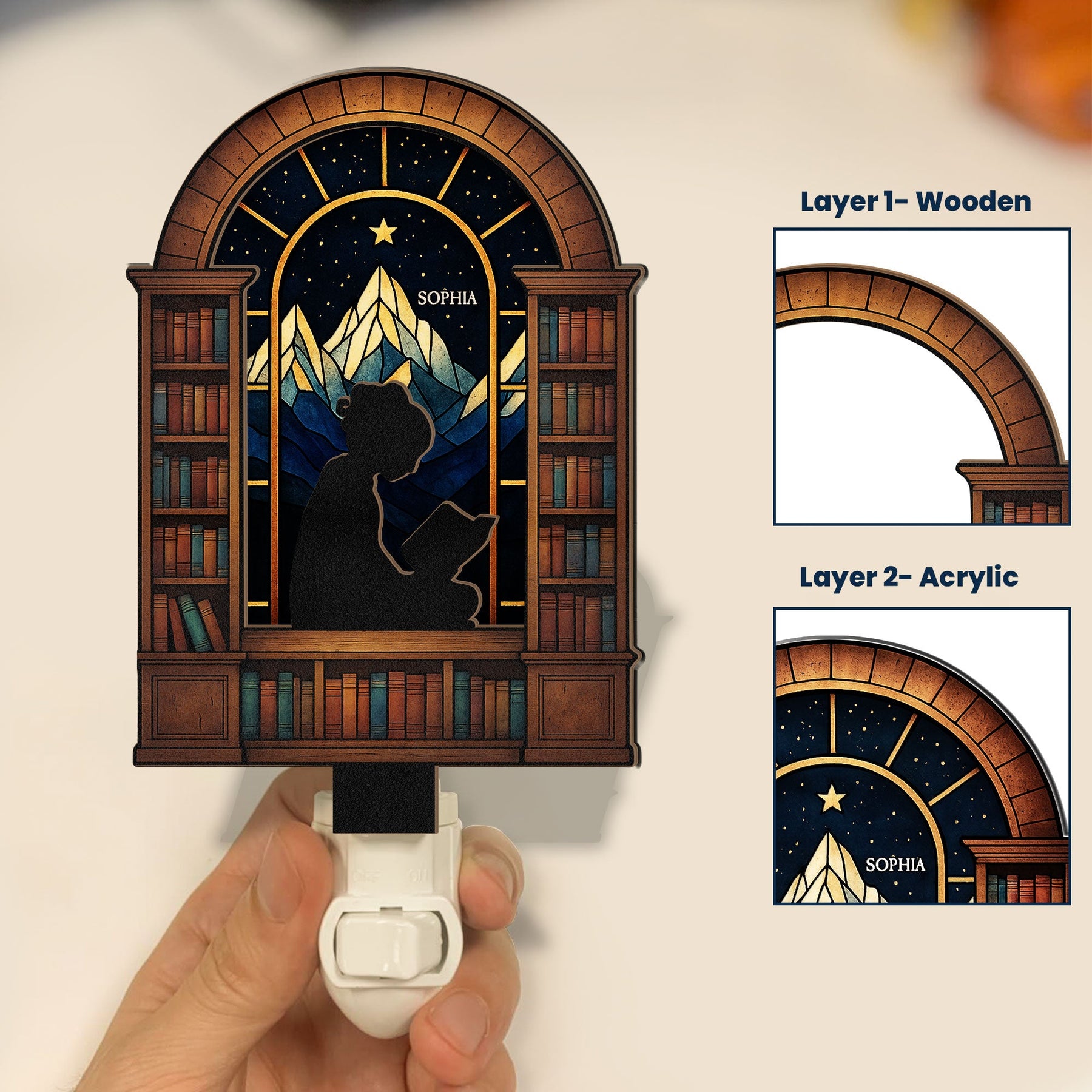 Girl Reading Book - Personalized Wood And Acrylic Night Light