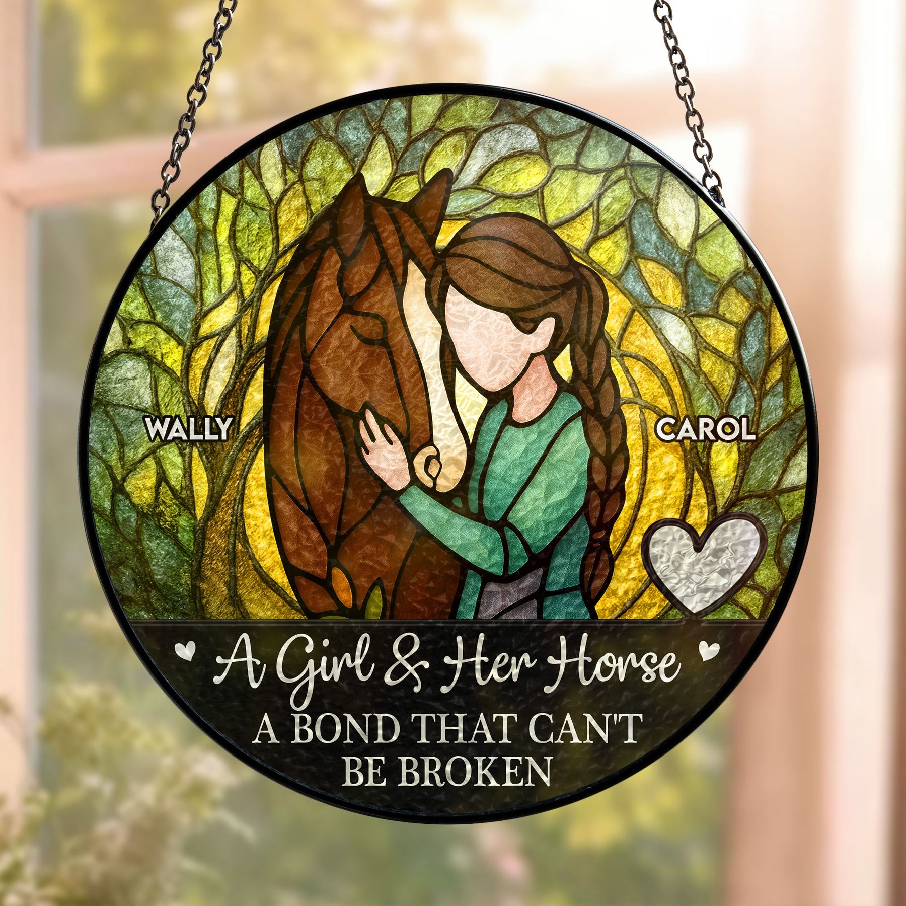 Girl & Horse A Bond Can't Be Broken - Personalized Stained Glass Window Hanging Suncatcher