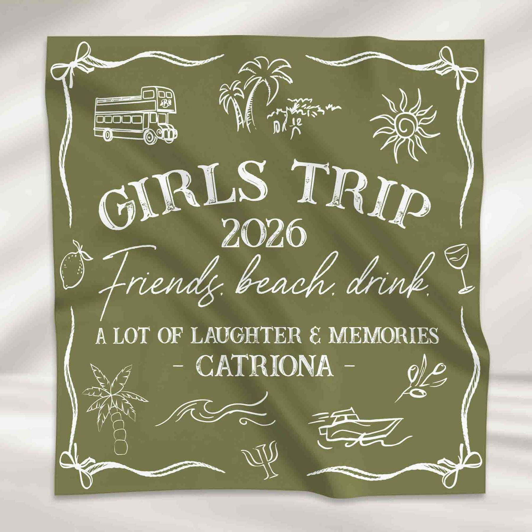 Girls Trip, Besties Trip - Summer Vacation, Bandanas, Scarves Wedding Bachelorette Party - Personalized Scarf