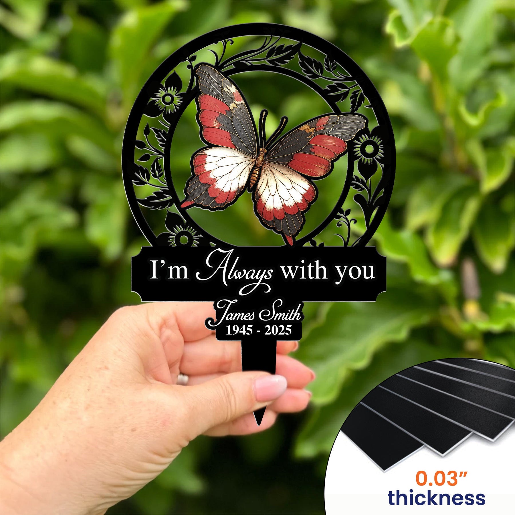 God Has You In His Arms Sympathy Remembrance - Personalized Photo Metal Garden Stake