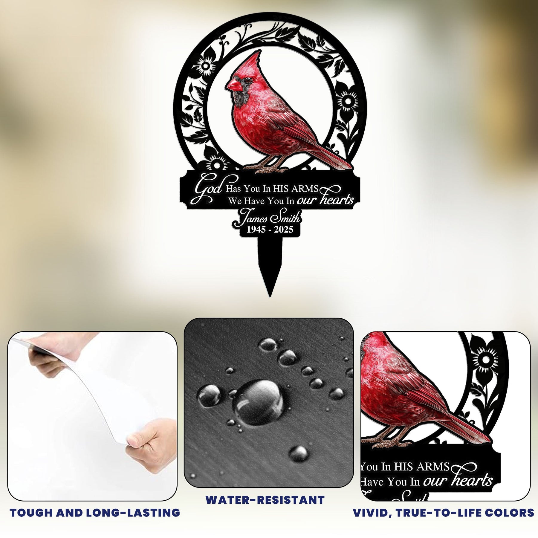 God Has You In His Arms Sympathy Remembrance - Personalized Photo Metal Garden Stake
