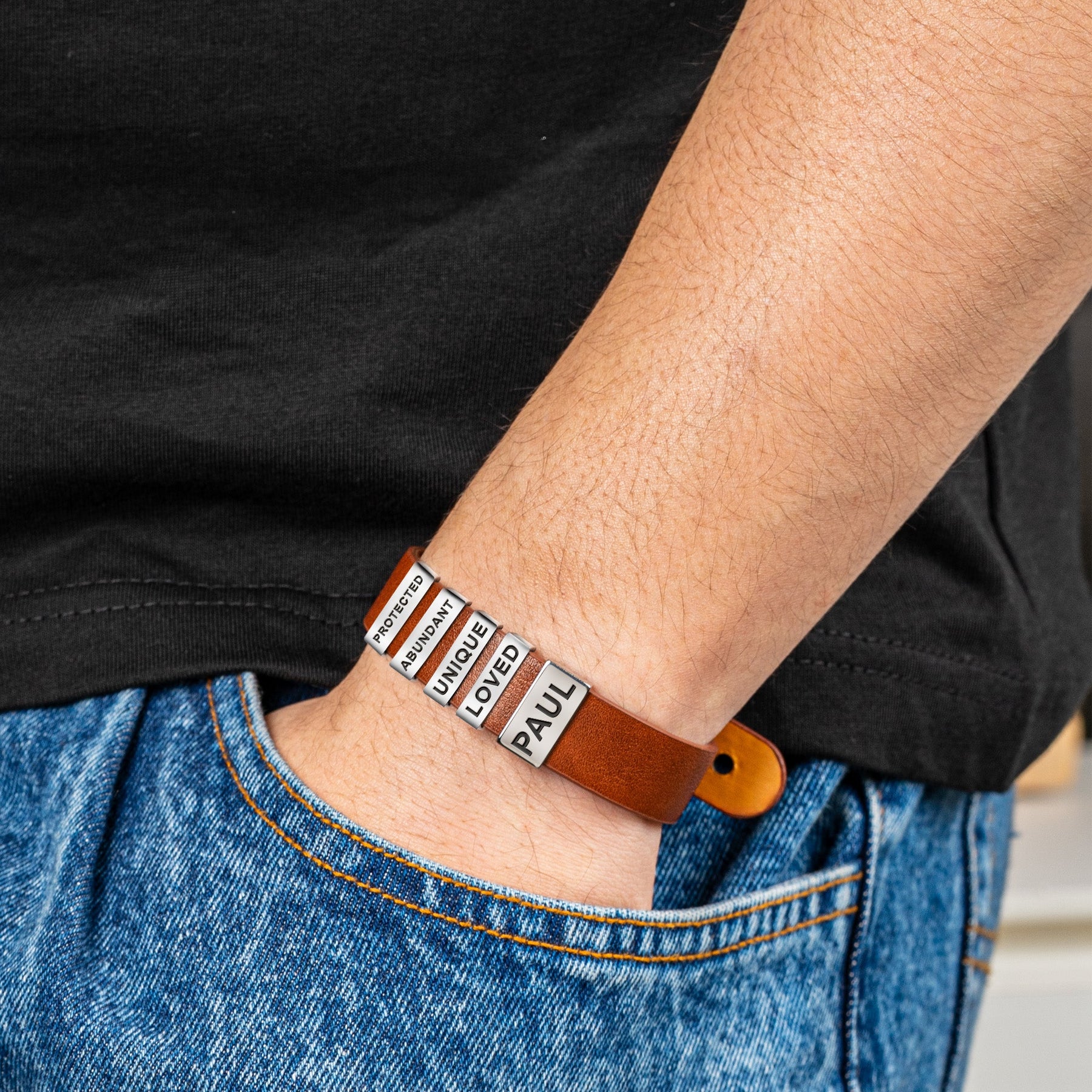 God Say I Am - Personalized Leather Bracelet With Name Beads