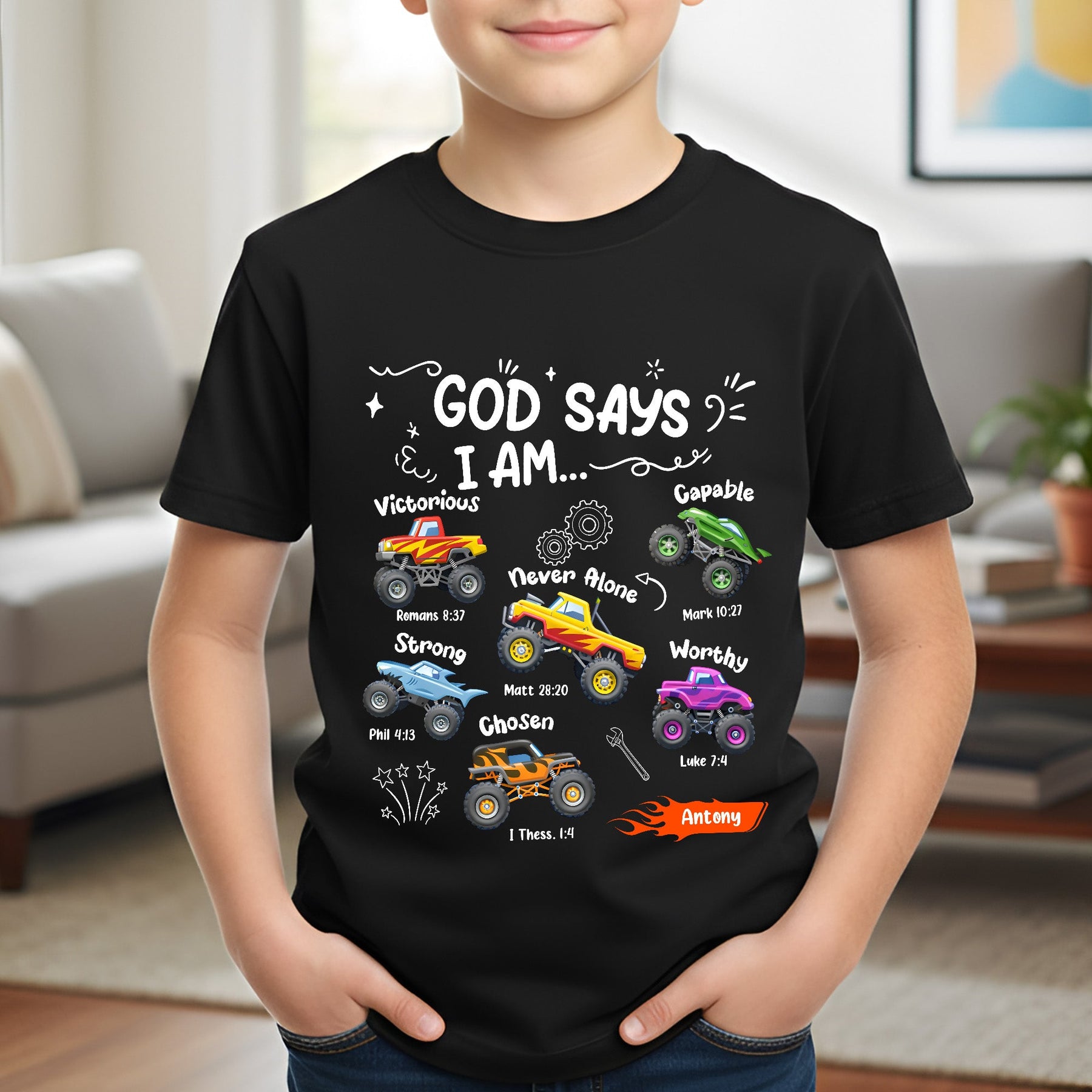 God Says I Am Kid Monster Truck - Personalized Shirt