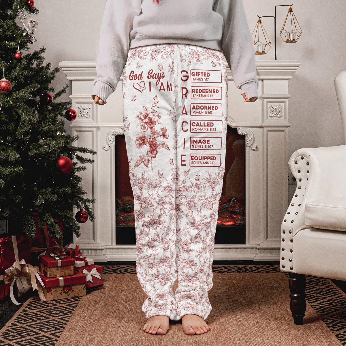 God Says I Am Name In Bible Verse - Personalized Fleece Pajamas Pants
