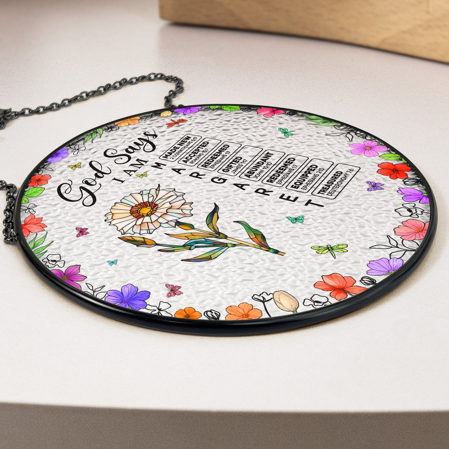 God Says I Am Name Letter In Bible - Personalized Stained Glass Window Hanging Suncatcher