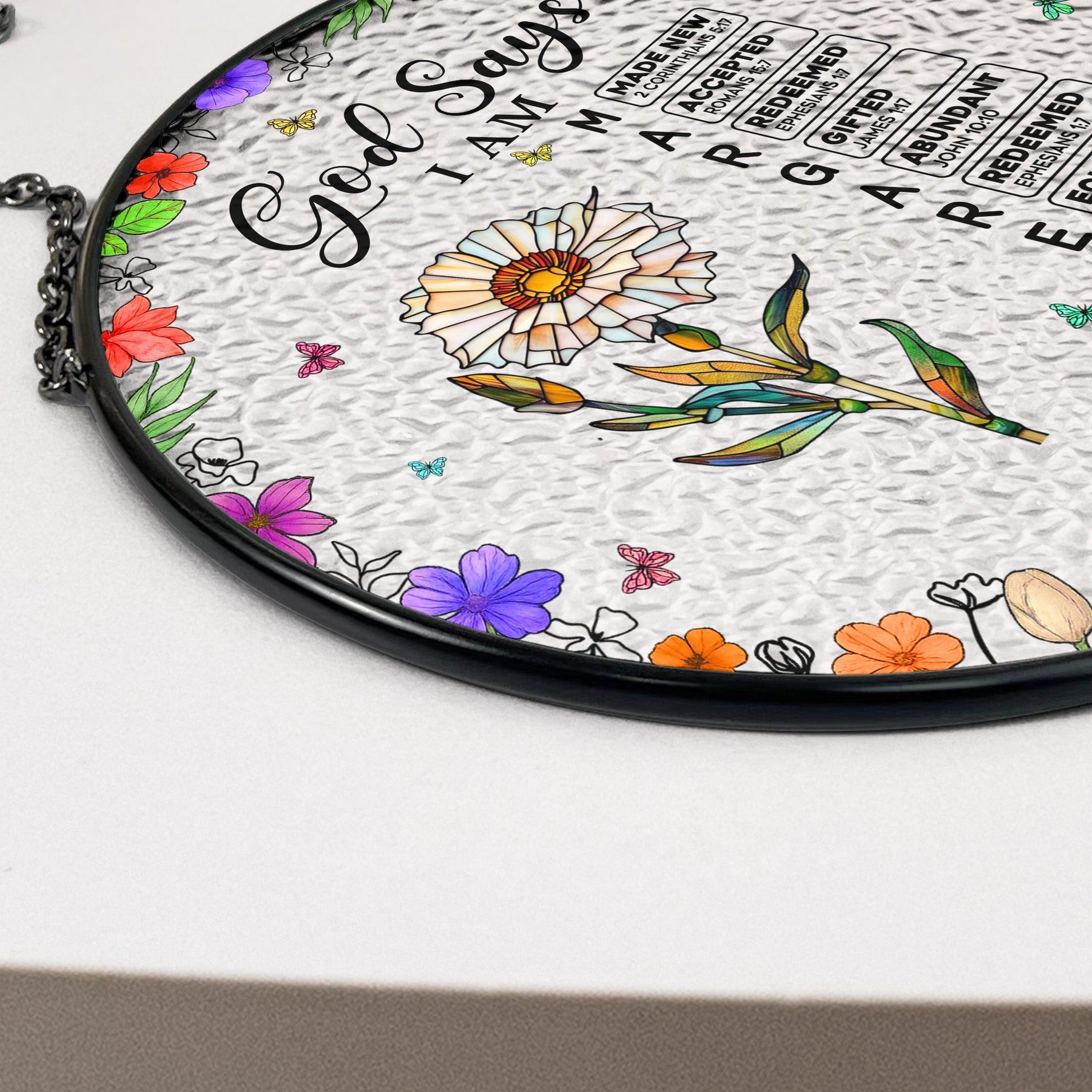 God Says I Am Name Letter In Bible - Personalized Stained Glass Window Hanging Suncatcher