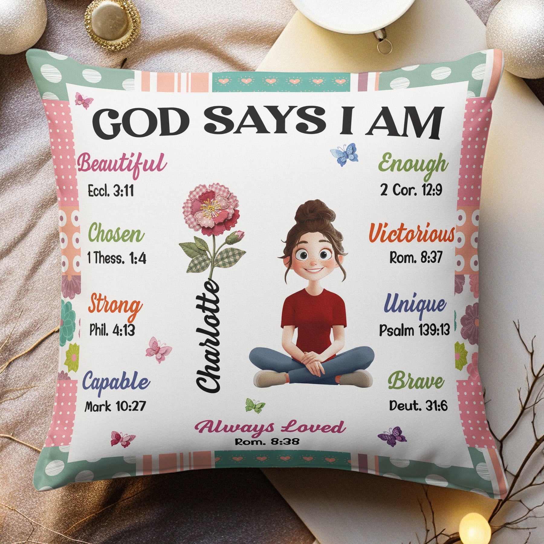 God Says I Am Patchwork Flower - Personalized Pillow