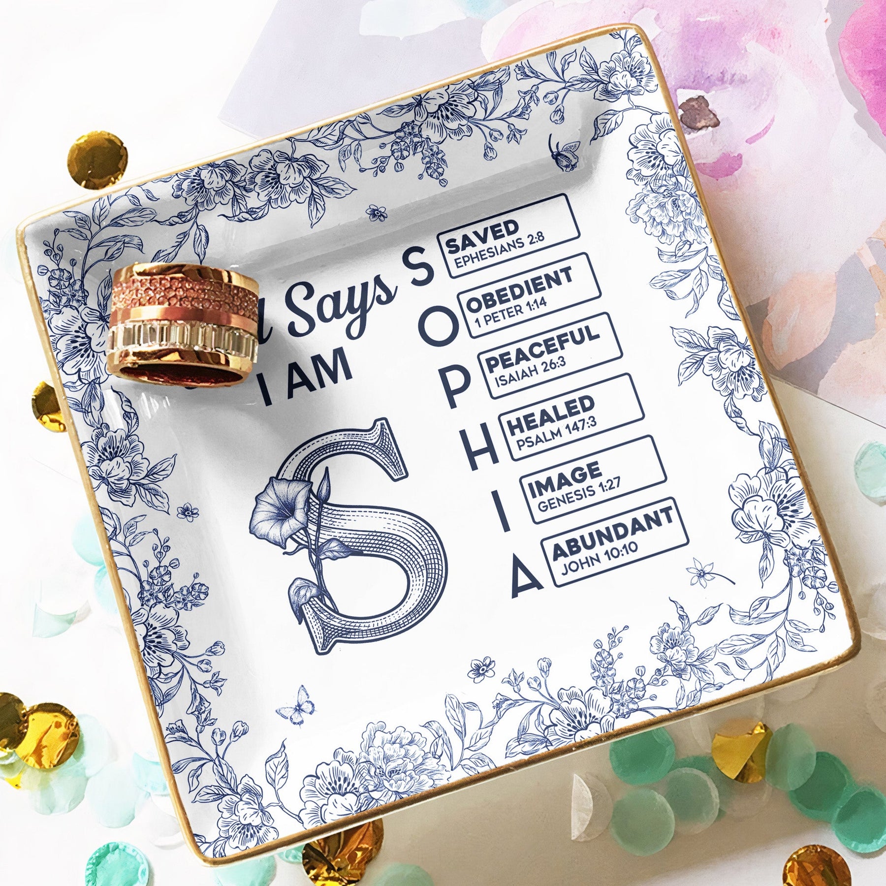 Gods Says I Am Custom Name In Bible Verse New Version - Personalized Jewelry Dish