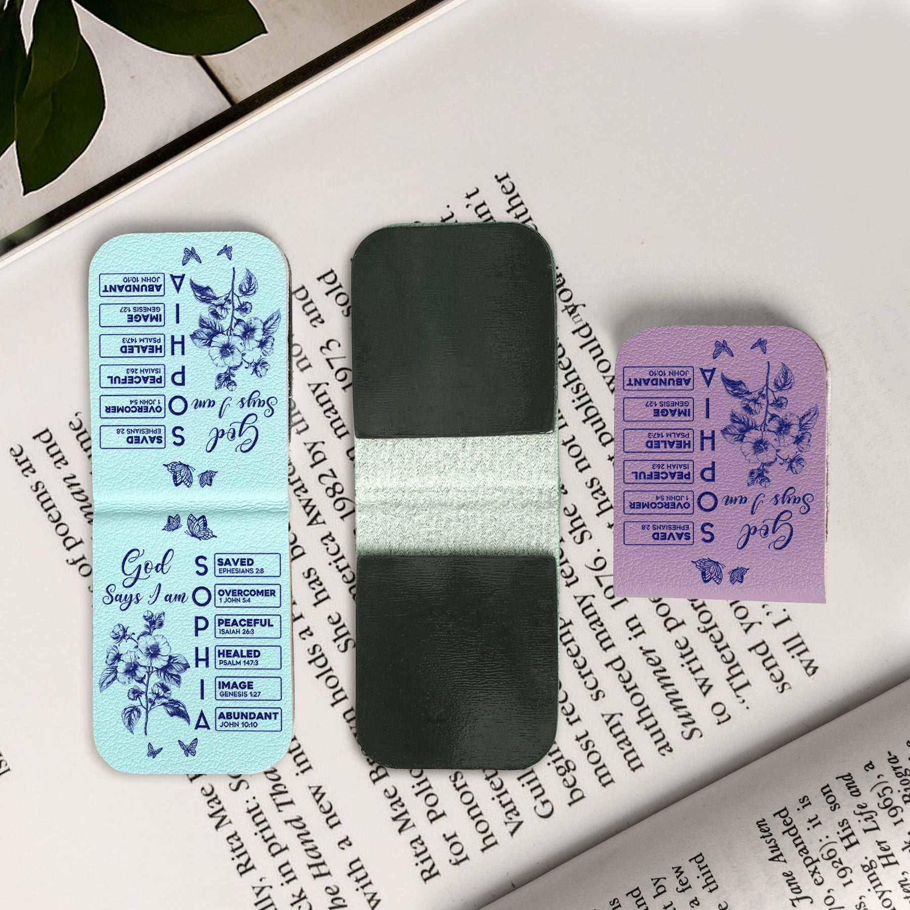Gods Says I Am Name In Bible Toile De Jouy Style - Personalized Leather Magnetic Bookmark