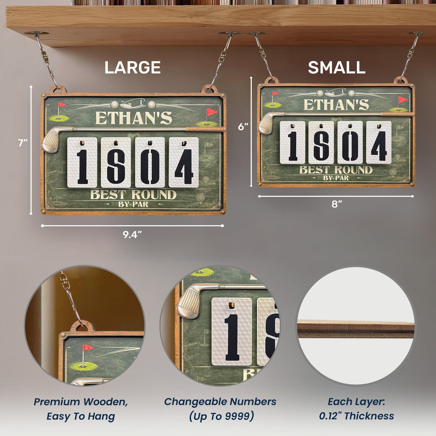 Golf Best Round By Par - Personalized Hanging Golf Tracker