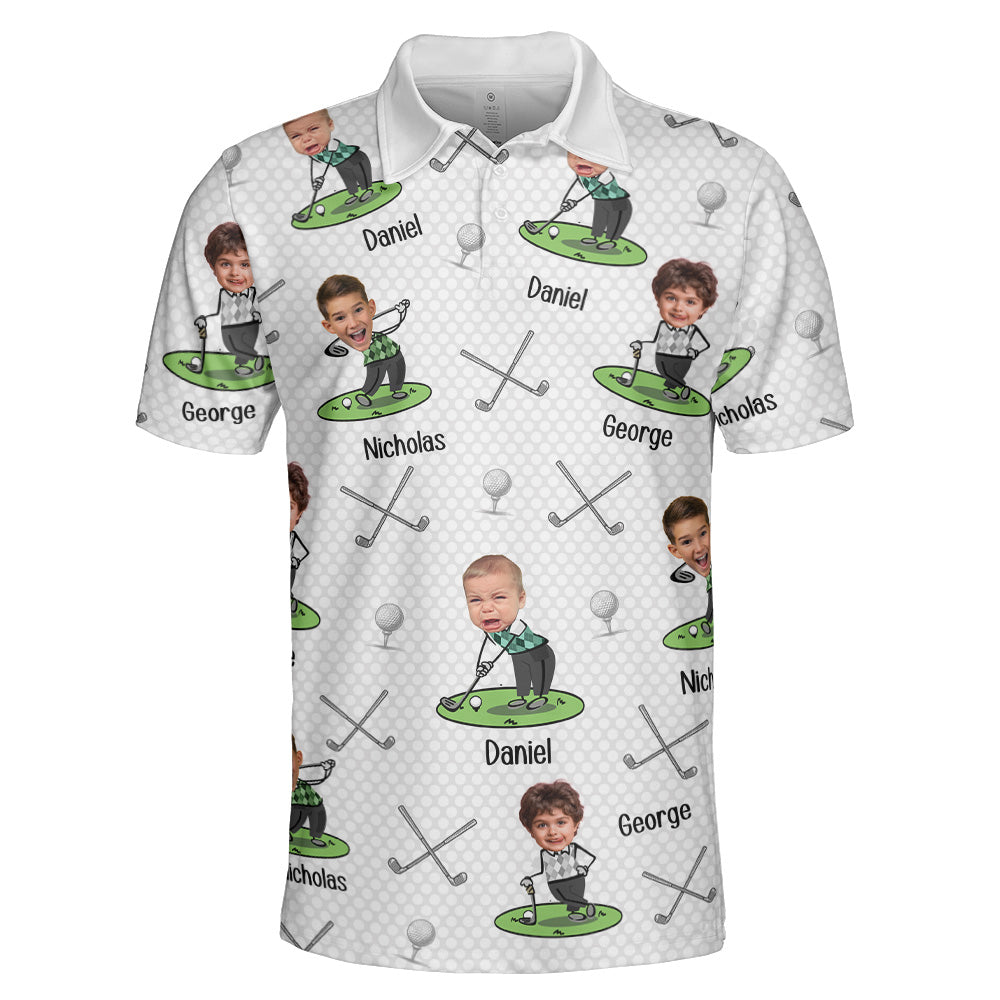 Golf Lovers Golf Dad Custom Funny Face - Personalized Photo Polo Shirt