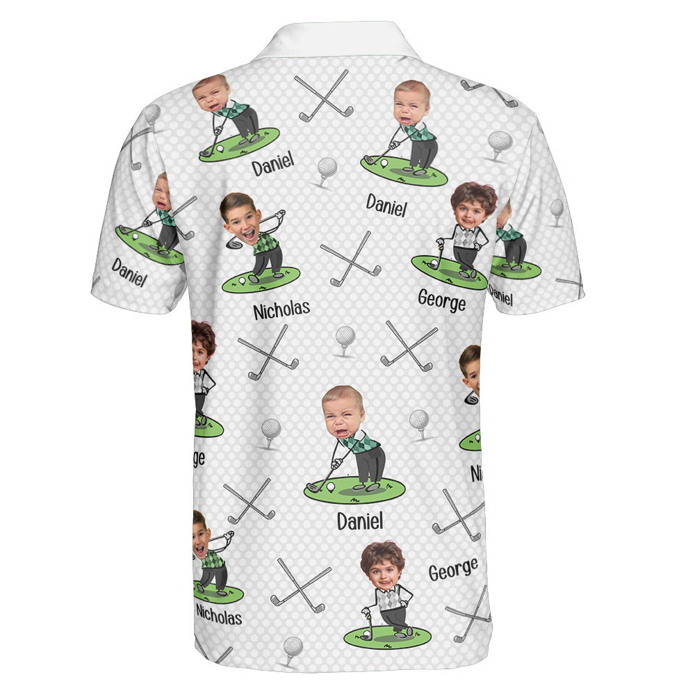 Golf Lovers Golf Dad Custom Funny Face - Personalized Photo Polo Shirt
