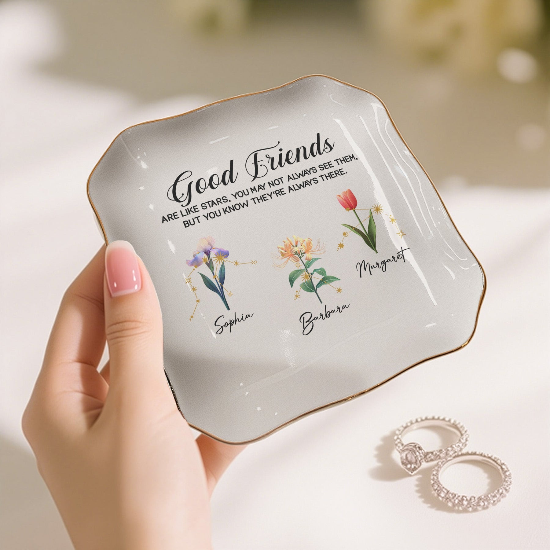 Good Friends Are Like Stars Custom Birth Month & Zodiac Star Sign - Personalized Jewelry Dish
