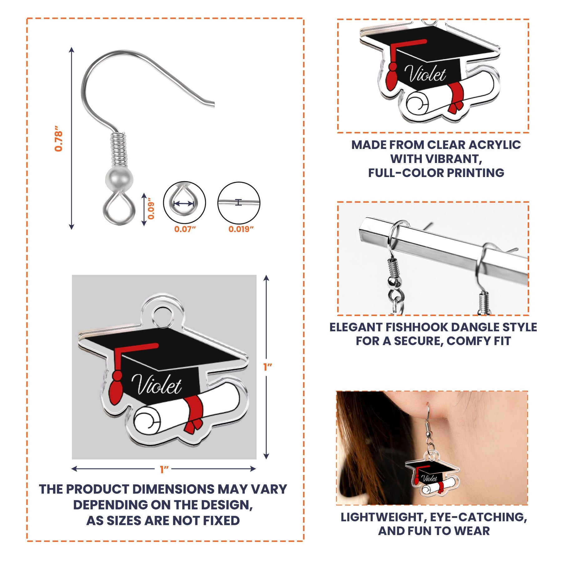 Graduation Cap - Personalized Acrylic Earrings